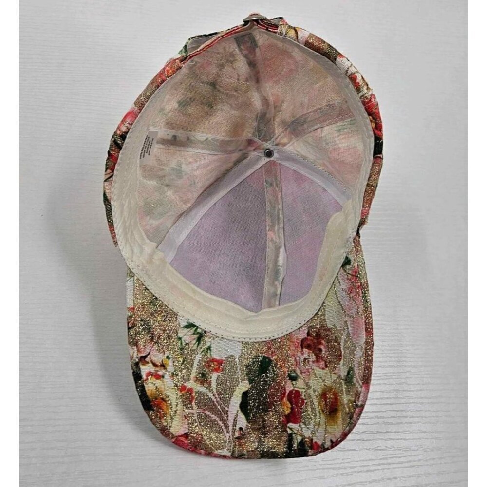 Womens Trending Floral Print Cubic Stone Edged Bill Baseball Cap Adj Back - Picture 5 of 7